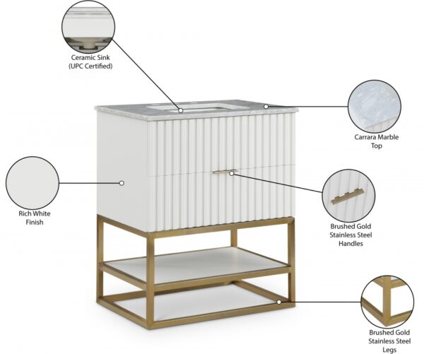 Monad 30" Genuine Marble Top, Steel And Glass Base Vanity