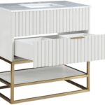 Monad 36" Genuine Marble Top, Steel And Glass Base Vanity