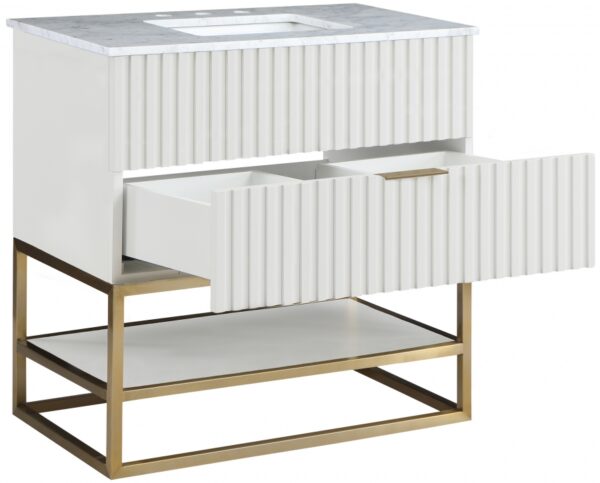 Monad 36" Genuine Marble Top, Steel And Glass Base Vanity