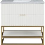 Monad 36" Genuine Marble Top, Steel And Glass Base Vanity