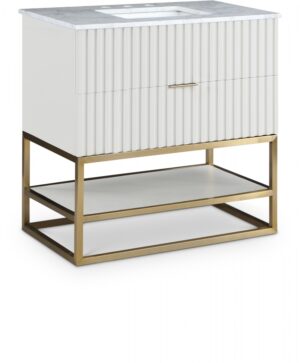 Monad 36" Genuine Marble Top, Steel And Glass Base Vanity
