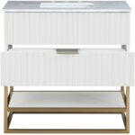 Monad 36" Genuine Marble Top, Steel And Glass Base Vanity