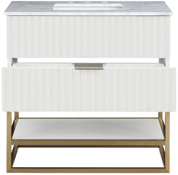 Monad 36" Genuine Marble Top, Steel And Glass Base Vanity