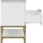 Monad 36" Genuine Marble Top, Steel And Glass Base Vanity