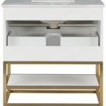 Monad 36" Genuine Marble Top, Steel And Glass Base Vanity