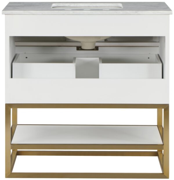 Monad 36" Genuine Marble Top, Steel And Glass Base Vanity