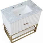 Monad 36" Genuine Marble Top, Steel And Glass Base Vanity