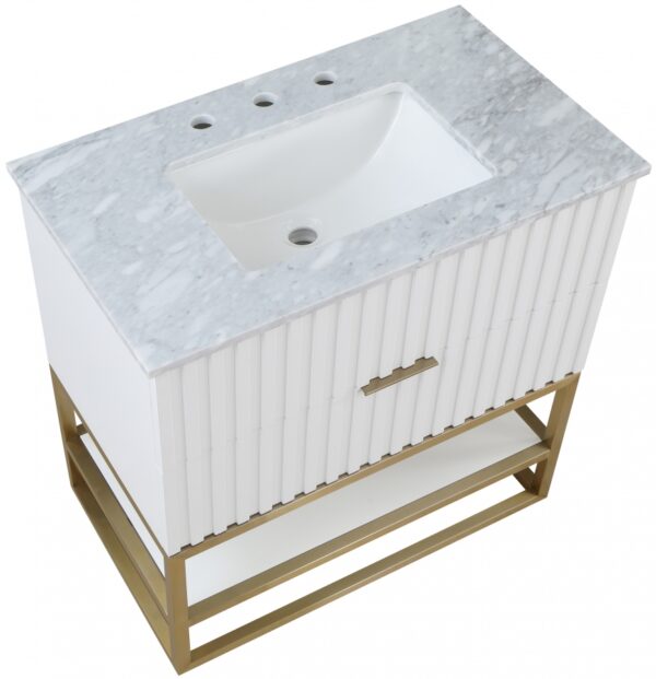Monad 36" Genuine Marble Top, Steel And Glass Base Vanity
