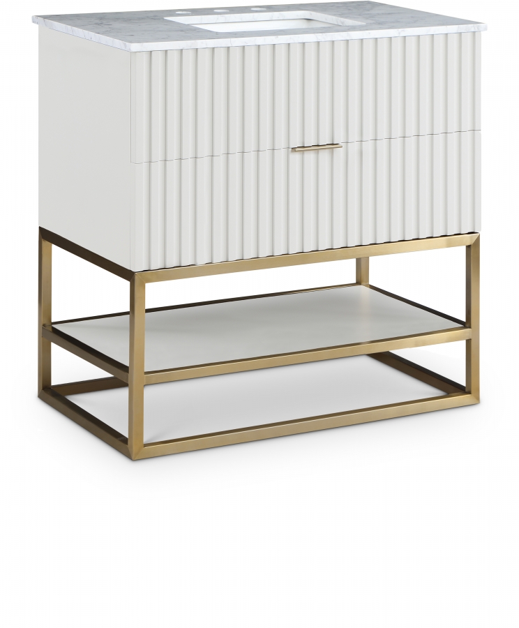 Monad 36" Genuine Marble Top, Steel And Glass Base Vanity