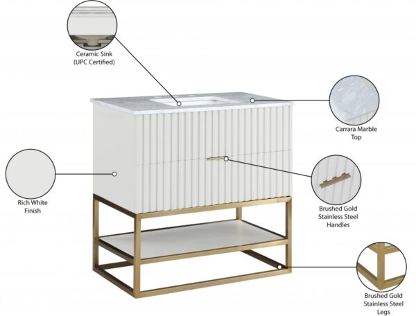 Monad 36" Genuine Marble Top, Steel And Glass Base Vanity