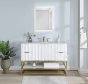 Monad 48" Genuine Marble Top, Steel And Glass Base Vanity
