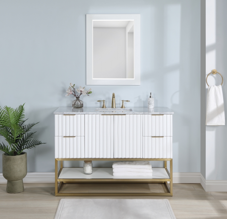Monad 48" Genuine Marble Top, Steel And Glass Base Vanity
