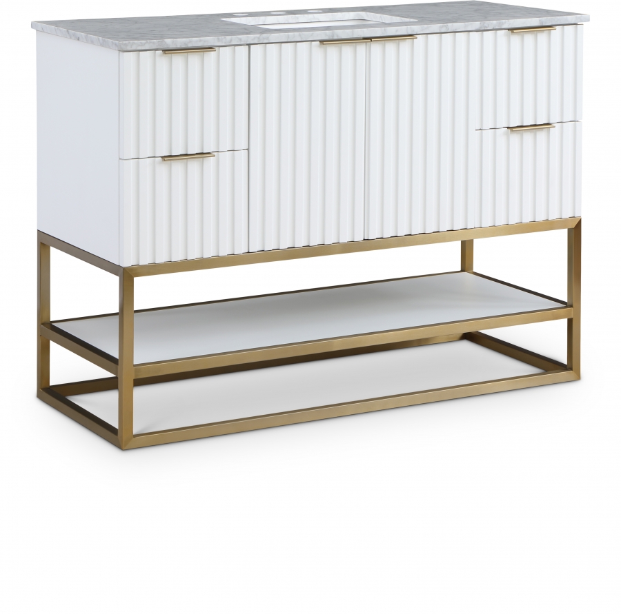 Monad 48" Genuine Marble Top, Steel And Glass Base Vanity