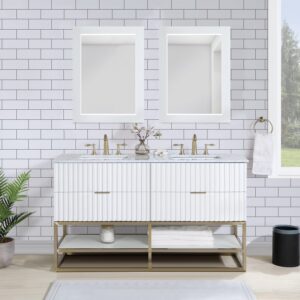 Monad 60" Genuine Marble Top, Steel And Glass Base Vanity