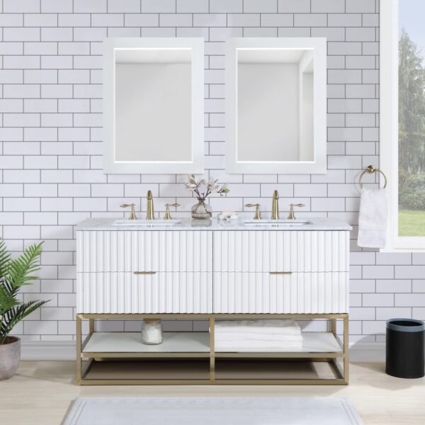Monad 60" Genuine Marble Top, Steel And Glass Base Vanity