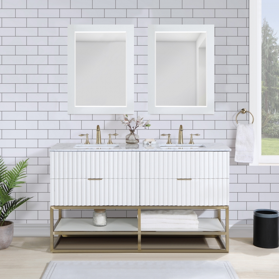 Monad 60" Genuine Marble Top, Steel And Glass Base Vanity