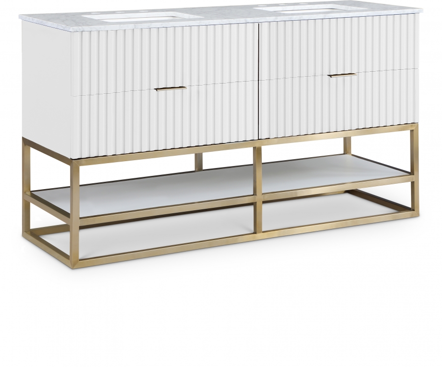 Monad 60" Genuine Marble Top, Steel And Glass Base Vanity