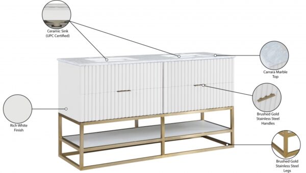 Monad 60" Genuine Marble Top, Steel And Glass Base Vanity