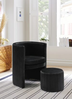 Selena Velvet Upholstered Accent Chair and Ottoman Set