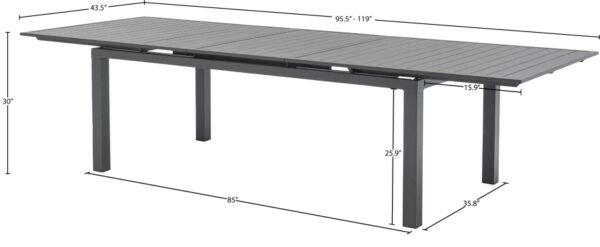 Maldives 95.5" - 119" Aluminum Extendable Outdoor Patio Dining Table
