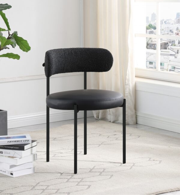 Beacon Cream Vegan Leather And Boucle Fabric Upholstered Dining Chair