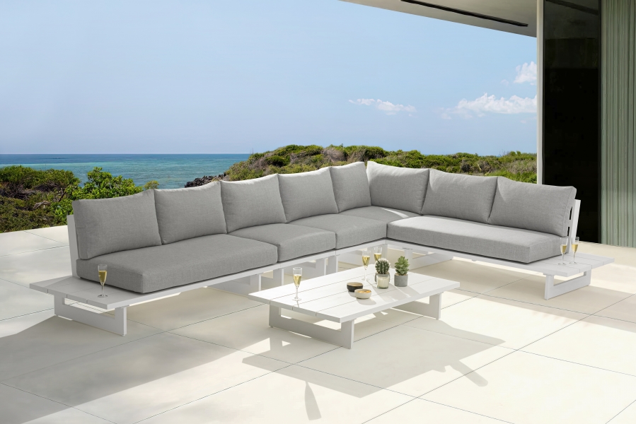 Maldives 157" Water Resistant Fabric Upholstered Outdoor Patio 5pc. Modular Sectional