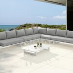 Maldives 157" Water Resistant Fabric Upholstered Outdoor Patio 6pc. Modular Sectional