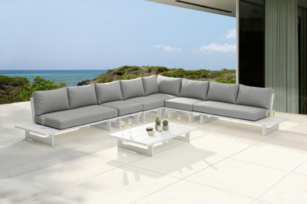 Maldives 157" Water Resistant Fabric Upholstered Outdoor Patio 6pc. Modular Sectional