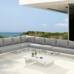 Maldives 129.5" Water Resistant Fabric Upholstered Outdoor Patio 6pc. Modular Sectional