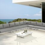 Maldives 129.5" Water Resistant Fabric Upholstered Outdoor Patio 7pc. Modular Sectional