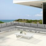 Maldives 184.5" Water Resistant Fabric Upholstered Outdoor Patio 7pc. Modular Sectional