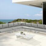 Maldives 157" Water Resistant Fabric Upholstered Outdoor Patio 7pc. Modular Sectional