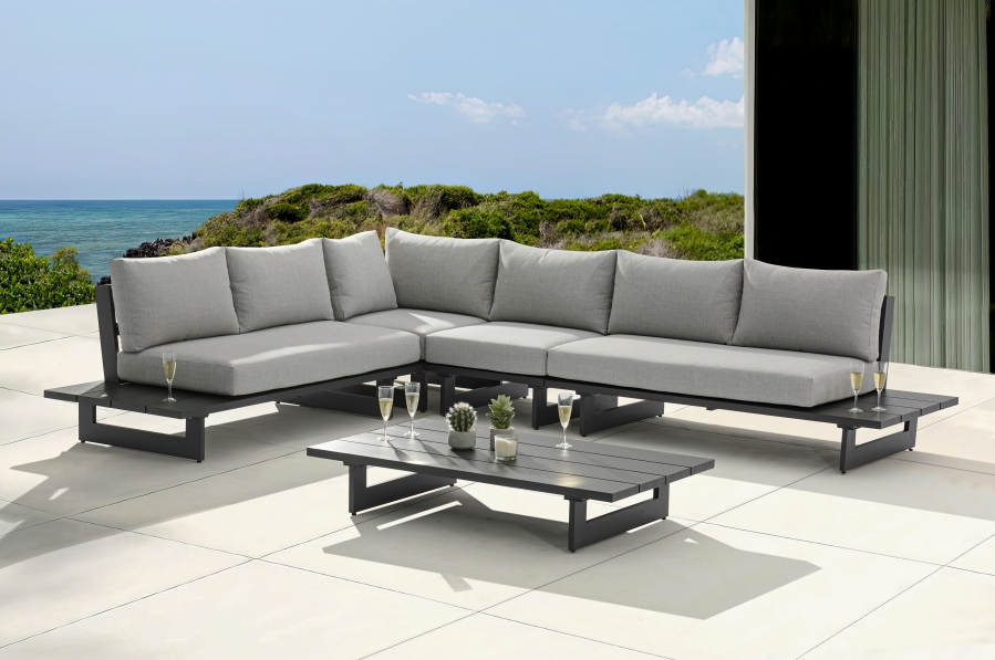 Maldives 129.5" Water Resistant Fabric Upholstered Outdoor Patio 4pc. Modular Sectional