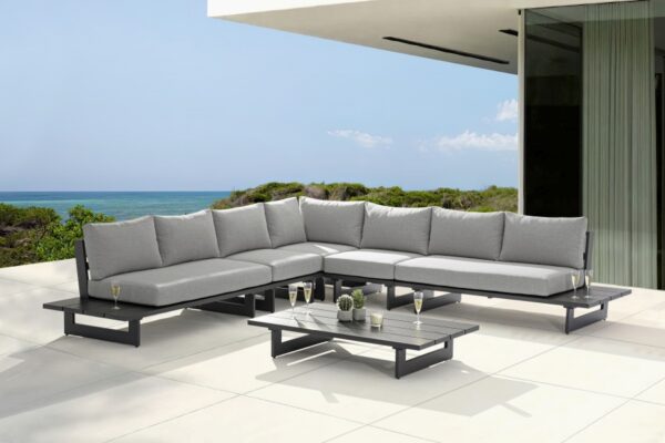 Maldives 129.5" Water Resistant Fabric Upholstered Outdoor Patio 5pc. Modular Sectional