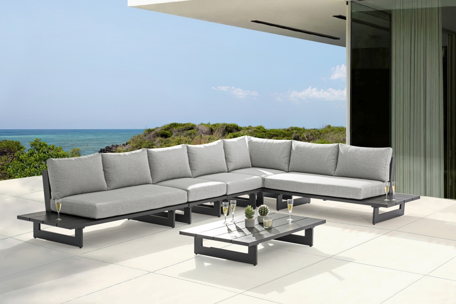 Maldives 157" Water Resistant Fabric Upholstered Outdoor Patio 5pc. Modular Sectional