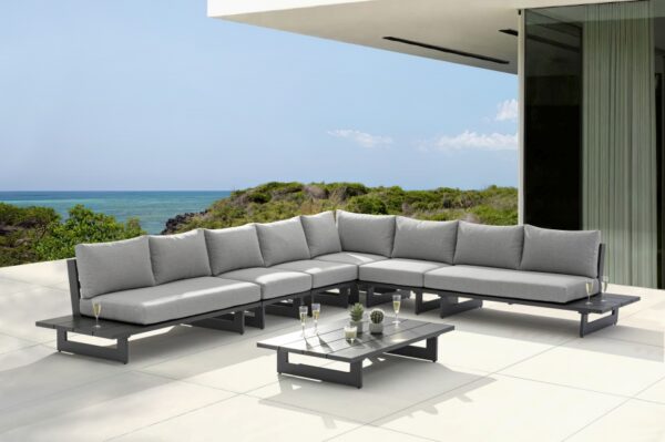 Maldives 157" Water Resistant Fabric Upholstered Outdoor Patio 6pc. Modular Sectional