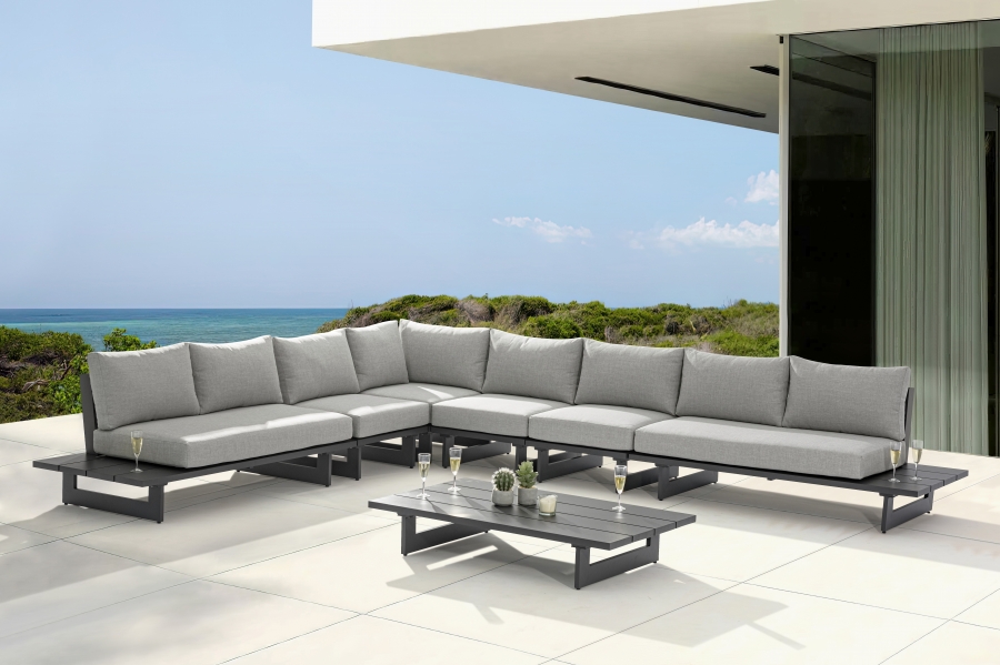Maldives 129.5" Water Resistant Fabric Upholstered Outdoor Patio 6pc. Modular Sectional