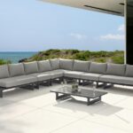 Maldives 157" Water Resistant Fabric Upholstered Outdoor Patio 7pc. Modular Sectional
