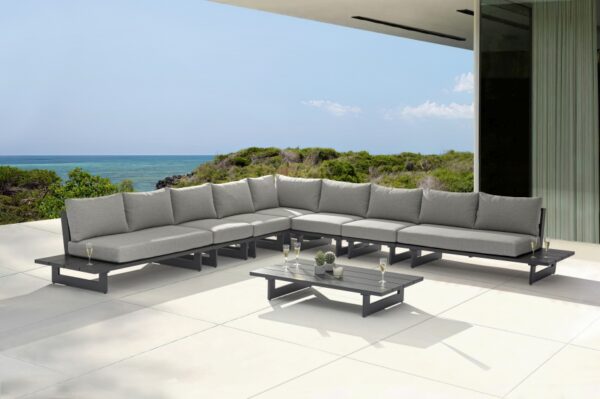 Maldives 157" Water Resistant Fabric Upholstered Outdoor Patio 7pc. Modular Sectional