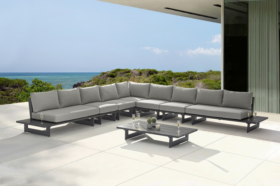 Maldives 157" Water Resistant Fabric Upholstered Outdoor Patio 7pc. Modular Sectional