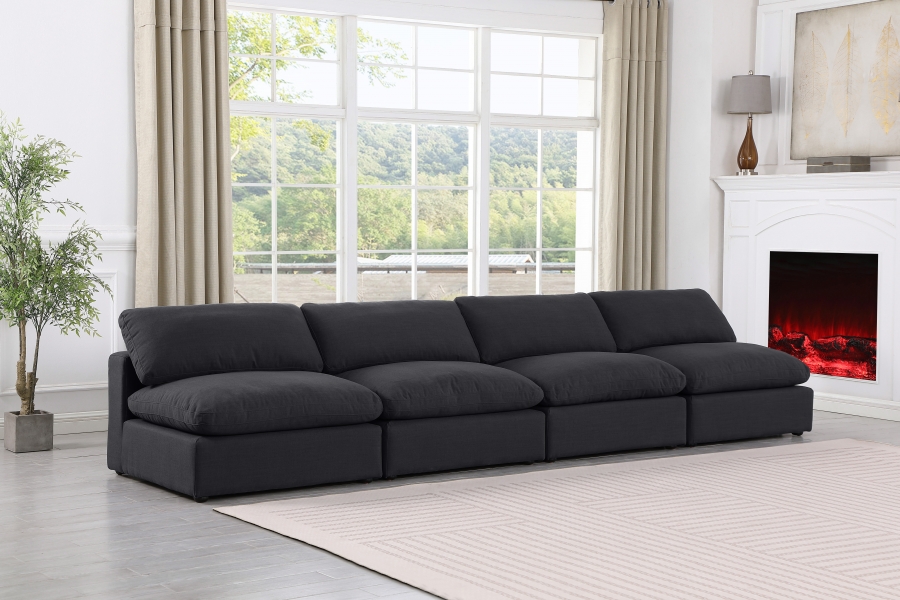 Comfy 156" Linen Textured Fabric Upholstered 4pc. Armless Modular Sofa