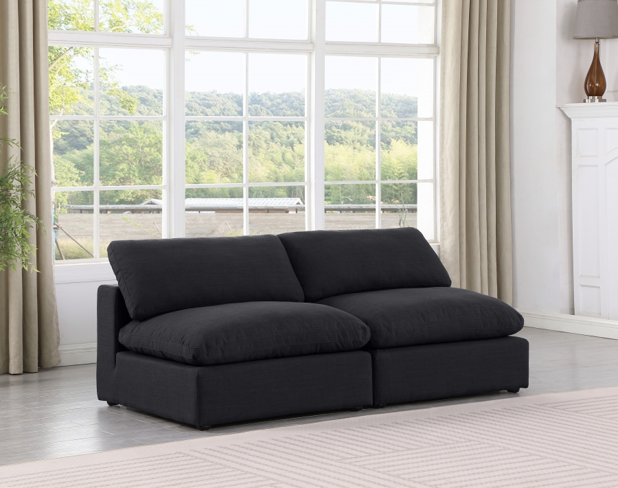 Comfy 78" Linen Textured Fabric Upholstered 2pc. Armless Modular Loveseat