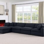 Comfy 158" Linen Textured Fabric Upholstered 5pc. Modular Sectional