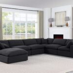 Comfy 158" Linen Textured Fabric Upholstered 7pc. Modular Sectional