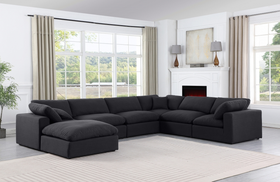 Comfy 158" Linen Textured Fabric Upholstered 7pc. Modular Sectional
