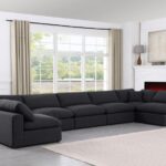 Comfy 197" Linen Textured Fabric Upholstered 7pc. Modular Sectional