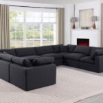 Comfy 158" Linen Textured Fabric Upholstered 8pc. Modular Sectional