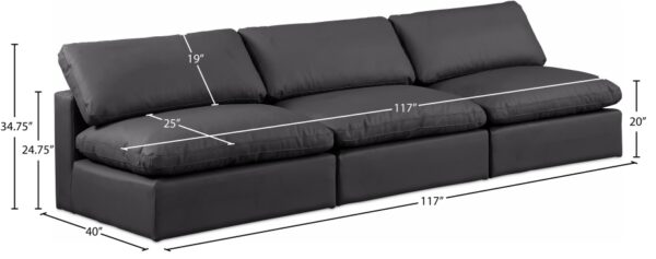 Comfy 117" Vegan Leather Upholstered 3pc. Armless Modular Sofa