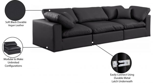 Comfy 119" Vegan Leather Upholstered 3pc. Modular Sofa