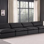 Comfy 156" Vegan Leather Upholstered 4pc. Armless Modular Sofa